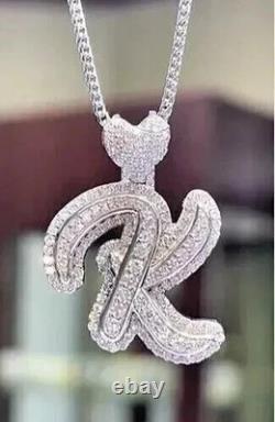 2.50Ct Round Cut Moissanite Men's Custom Letter K Pendant 925 Sterling Silver
