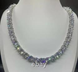 223 Ctw Round Simulated Diamond 14K White Gold Plated 10MM Tennis Necklace Men's