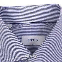 $245 Eton Slim Fit Blue Striped Dress Shirt Mens Size Medium 15.5 (39)