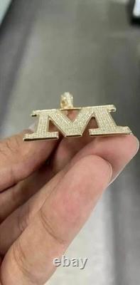 2Ct Round Cut Real Moissanite Men's Custom Letter Pendant 14K YellowGold Plated