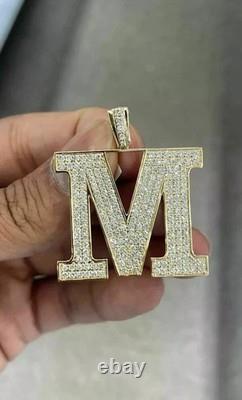 2Ct Round Cut Real Moissanite Men's Custom Letter Pendant 14K YellowGold Plated