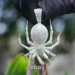 3Ct Round Cut Real Moissanite Men's Custom Spider Pendant 14K White Gold Plated