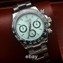 40mm PARNIS green dial illuminated men's watch quartz chronograph full range