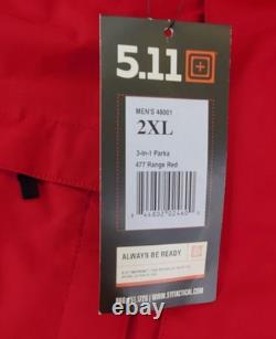 5.11 Tactical 3-in-1 Parka Jacket Mens 2XL Range Red Waterproof Removable Liner