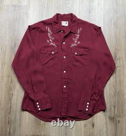 50s Vintage Range Rider Rayon Rockabilly Snap Shirt Men's Large Red Black Cowboy