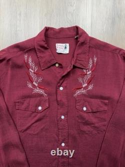 50s Vintage Range Rider Rayon Rockabilly Snap Shirt Men's Large Red Black Cowboy