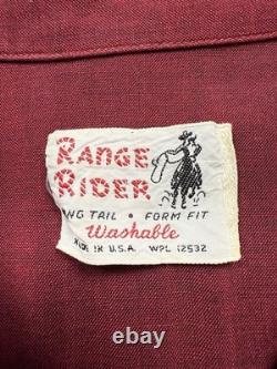 50s Vintage Range Rider Rayon Rockabilly Snap Shirt Men's Large Red Black Cowboy