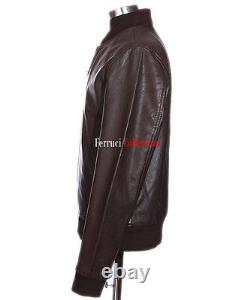 80's Classic Bomber Leather Jacket Brown Men's Smart Vintage Real Leather Jacket