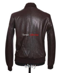80's Classic Bomber Leather Jacket Brown Men's Smart Vintage Real Leather Jacket