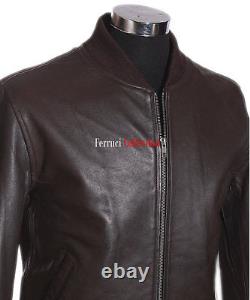 80's Classic Bomber Leather Jacket Brown Men's Smart Vintage Real Leather Jacket