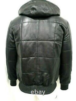 ANTARTIC Mens Classic Designer Black Soft Napa Leather Hooded PUFFER Jacket