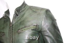 Arizona Mens Classic Biker Fitted Designer Style Green Soft Napa Leather Jacket