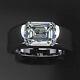 Awesome 2.60ct Emerald Cut Moissanite Bezel Men's Engagement 14k White Gold Ring