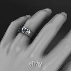 Awesome 2.60Ct Emerald Cut Moissanite Bezel Men's Engagement 14K White Gold Ring