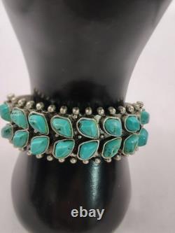 B564 Vintage Southwestern Turquoise Cluster Cuff Bracelet Wide Statement Silver