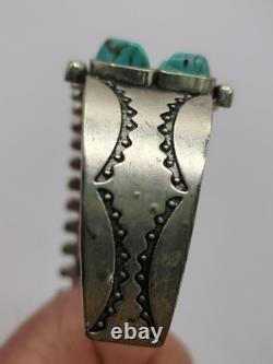 B564 Vintage Southwestern Turquoise Cluster Cuff Bracelet Wide Statement Silver