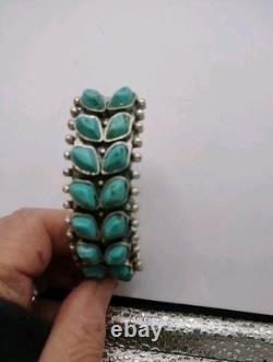 B564 Vintage Southwestern Turquoise Cluster Cuff Bracelet Wide Statement Silver