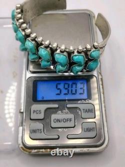 B564 Vintage Southwestern Turquoise Cluster Cuff Bracelet Wide Statement Silver