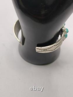 B564 Vintage Southwestern Turquoise Cluster Cuff Bracelet Wide Statement Silver