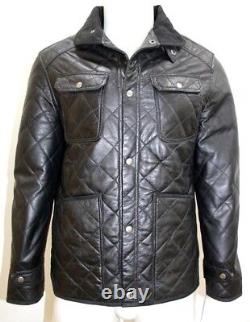 Barber Mens Classic Biker Fitted Designer Style Black Soft Napa Leather Jacket