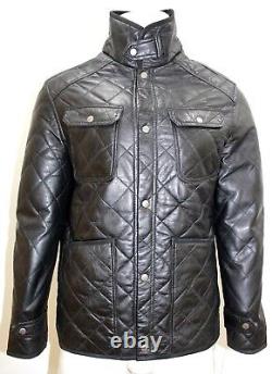 Barber Mens Classic Biker Fitted Designer Style Black Soft Napa Leather Jacket