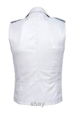Brando Mens Biker Steam Punk Fitted Designer Style White Nappa Leather Waistcoat