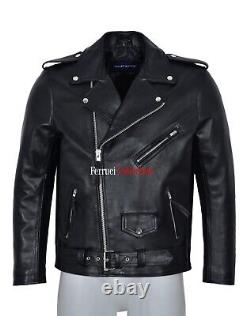 Brando Motorbike Real Leather Jacket Black Cowhide Motorcycle Cruiser Jacket