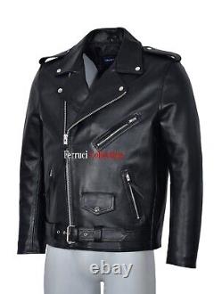 Brando Motorbike Real Leather Jacket Black Cowhide Motorcycle Cruiser Jacket