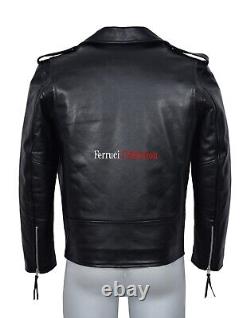 Brando Motorbike Real Leather Jacket Black Cowhide Motorcycle Cruiser Jacket