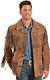 Brown Real Western Suede Leather Jacket Men Native American Cowboy Fringe Jacket