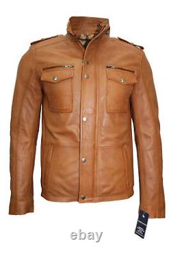 Bruce Mens Classic Casual Fitted Designer Style Tan Soft Nappa Leather Jacket