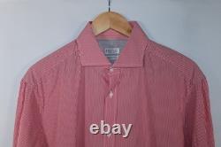 Brunello Cucinelli Men's XXL Basic Fit Red White Striped Poplin Dress Shirt