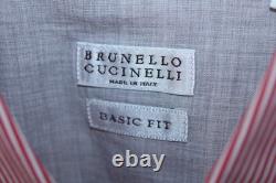 Brunello Cucinelli Men's XXL Basic Fit Red White Striped Poplin Dress Shirt