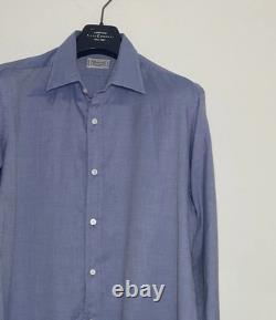CHARVET Paris PLACE VENDOME Men's Pure Cotton Bespoke Shirt Blue M in France 16