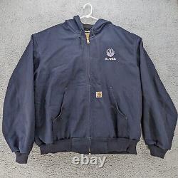 Carhartt Hooded Work Jacket Lined Canvas Duck Ruger Embroidery Mens 2XL Navy