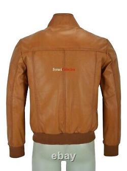 Classic Bomber Leather Jacket Men's 70's Quilted Front Real Leather Tops Jacket