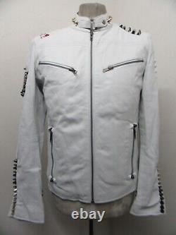 Customised Studded Leather Biker Jacket Size S