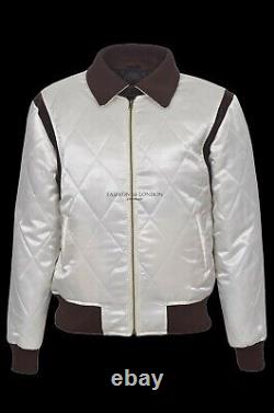 DRIVE' Men's Beige SILVER SCORPION Quilted Satin Fabric Film Movie Jacket 4011