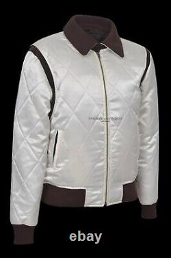 DRIVE' Men's Beige SILVER SCORPION Quilted Satin Fabric Film Movie Jacket 4011