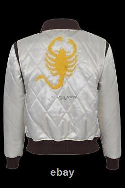 DRIVE' Men's Beige SILVER SCORPION Quilted Satin Fabric Film Movie Jacket 4011