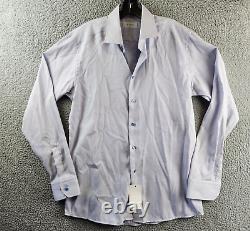 Eton Brocade Slim Fit Dress Shirt Men's 41/16 Light Blue Front Button Closure +