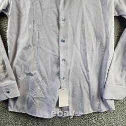 Eton Brocade Slim Fit Dress Shirt Men's 41/16 Light Blue Front Button Closure +