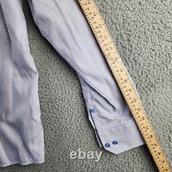 Eton Brocade Slim Fit Dress Shirt Men's 41/16 Light Blue Front Button Closure +