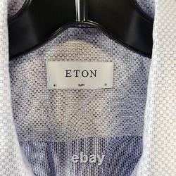 Eton Brocade Slim Fit Dress Shirt Men's 41/16 Light Blue Front Button Closure +