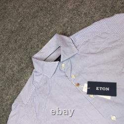 Eton Dress Shirt Men's 15.5 39 Blue Striped Contemporary Business Twill Button U