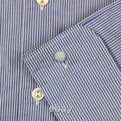 Eton Dress Shirt Men's 15.5 39 Blue Striped Contemporary Business Twill Button U