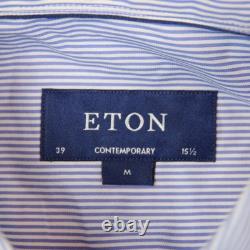 Eton Dress Shirt Men's 15.5 39 Blue Striped Contemporary Business Twill Button U