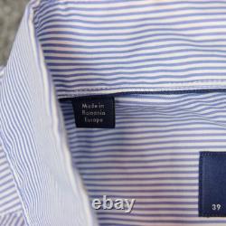 Eton Dress Shirt Men's 15.5 39 Blue Striped Contemporary Business Twill Button U