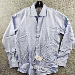 Eton Slim Fit Twill Check Dress Shirt Men's 42 16.5 Light Blue Button Closure