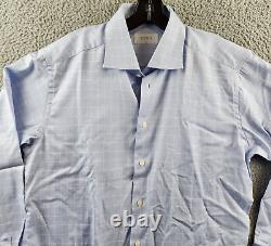 Eton Slim Fit Twill Check Dress Shirt Men's 42 16.5 Light Blue Button Closure